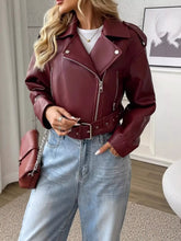 Women's Plus Size Belted Faux Leather Zip-Up Jacket - product image 4