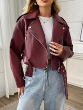 Women's Plus Size Belted Faux Leather Zip-Up Jacket - product image 6