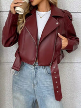 Women's Plus Size Belted Faux Leather Zip-Up Jacket - product image 8