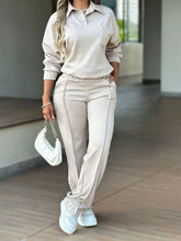Women's Polo Collar Top & Straight-Leg Pants Set - product image 3