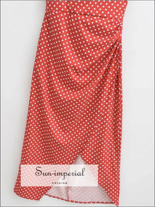 Women’s Red Polka Dot Sleeveless Backless Midi Dress With Front Slit Detail Detail, Sun-Imperial United States