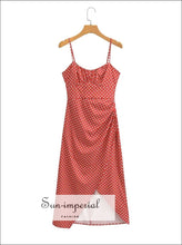 Women’s Red Polka Dot Sleeveless Backless Midi Dress With Front Slit Detail Detail, Sun-Imperial United States