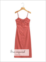 Women’s Red Polka Dot Sleeveless Backless Midi Dress With Front Slit Detail Detail, Sun-Imperial United States