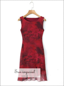 Women’s Red Tie-dye Sleeveless Mesh Mini Dress With Ruffle Detail Sun-Imperial United States