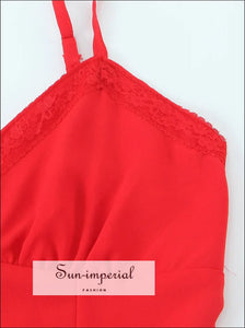 Women’s Red v Neckline A-line Dress with Boutons Detail V neckline A-Line With Sun-Imperial United States