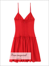 Women’s Red v Neckline A-line Dress with Boutons Detail V neckline A-Line With Sun-Imperial United States