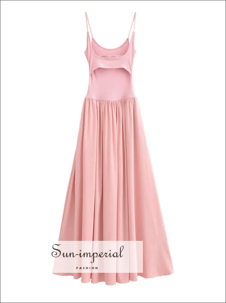 Sun-imperial - womens ribbed backless maxi dress with spliced parachute maxi skirt Pink / S Sun-imperial - womens ribbed backless maxi dress with spliced parachute maxi skirt Pink / S