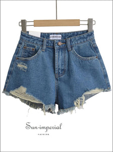 Women’s Ripped Denim Shorts With Fringe Detail Sun-Imperial United States