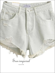 Women’s Ripped Denim Shorts With Fringe Detail Sun-Imperial United States