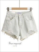 Women’s Ripped Denim Shorts With Fringe Detail Sun-Imperial United States