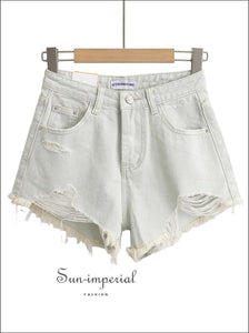 Women’s Ripped Denim Shorts With Fringe Detail Sun-Imperial United States