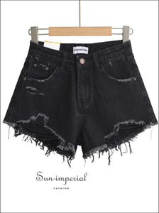 Women’s Ripped Denim Shorts With Fringe Detail Sun-Imperial United States