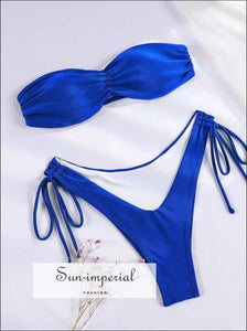 Women’s Royal Blue High Cut Bikini Set With Side String Tie Sun-Imperial United States