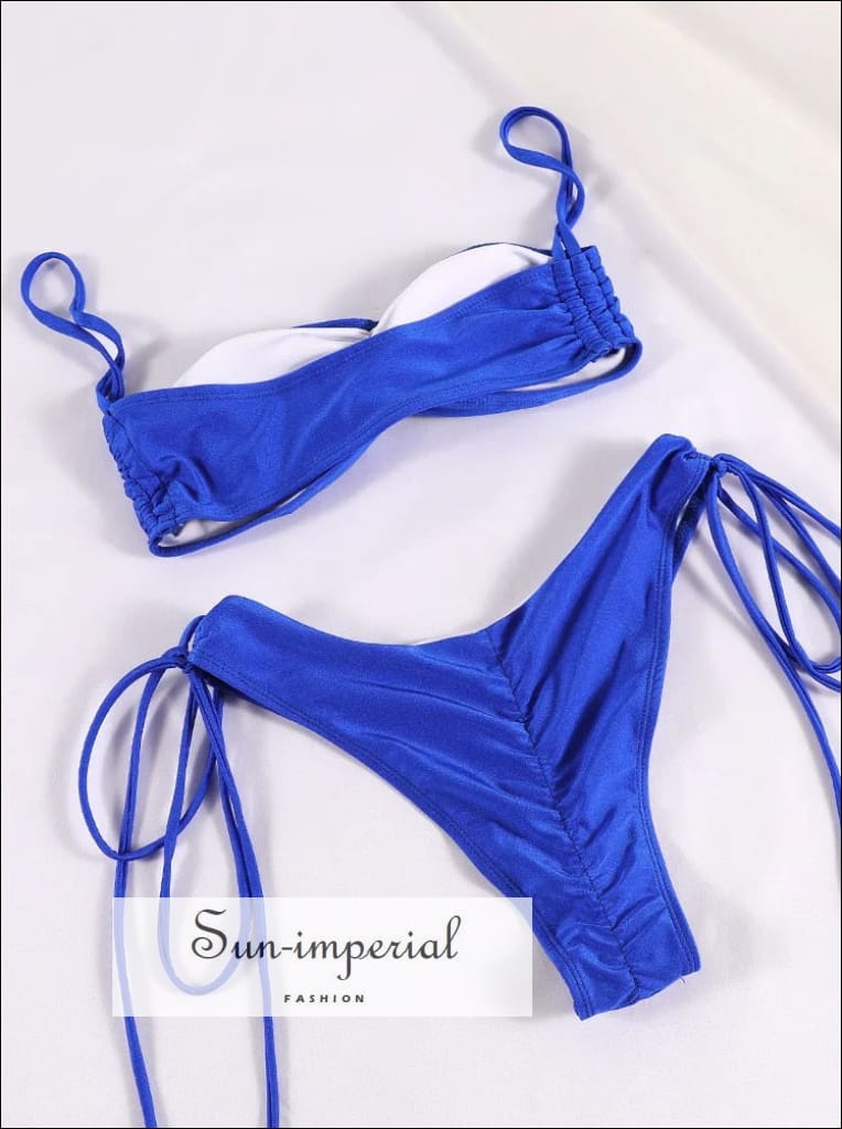 Women’s Royal Blue High Cut Bikini Set With Side String Tie Sun-Imperial United States