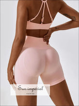 Women’s Seamless Yoga Set High Neck Open Back Sports Bra & Scrunch Butt Shorts Sun-Imperial United States