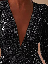 Women's Sequin V-Neck Long-Sleeve Bodycon Mini Dress - product photo 3