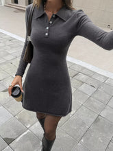 Women's Slim-Fit Polo Collar Sweater Dress