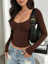 Women's Slim-Fit Ruched Scoop Neck Long Sleeve Top - product photo 3