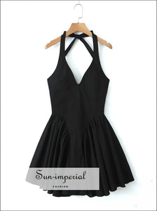 Sun-imperial - women's red wine plated halter mini dress with deep v neckline detail Sun-Imperial Sun-imperial - women's red wine plated halter mini dress with deep v neckline detail Sun-Imperial