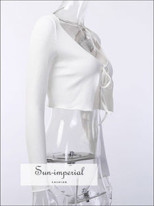 White Tie Front Cropped Cardigan In Ribbed front in Sun-Imperial United States