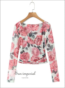 Women’s Warp Floral Print Long Sleeve Mesh Top Sun-Imperial United States