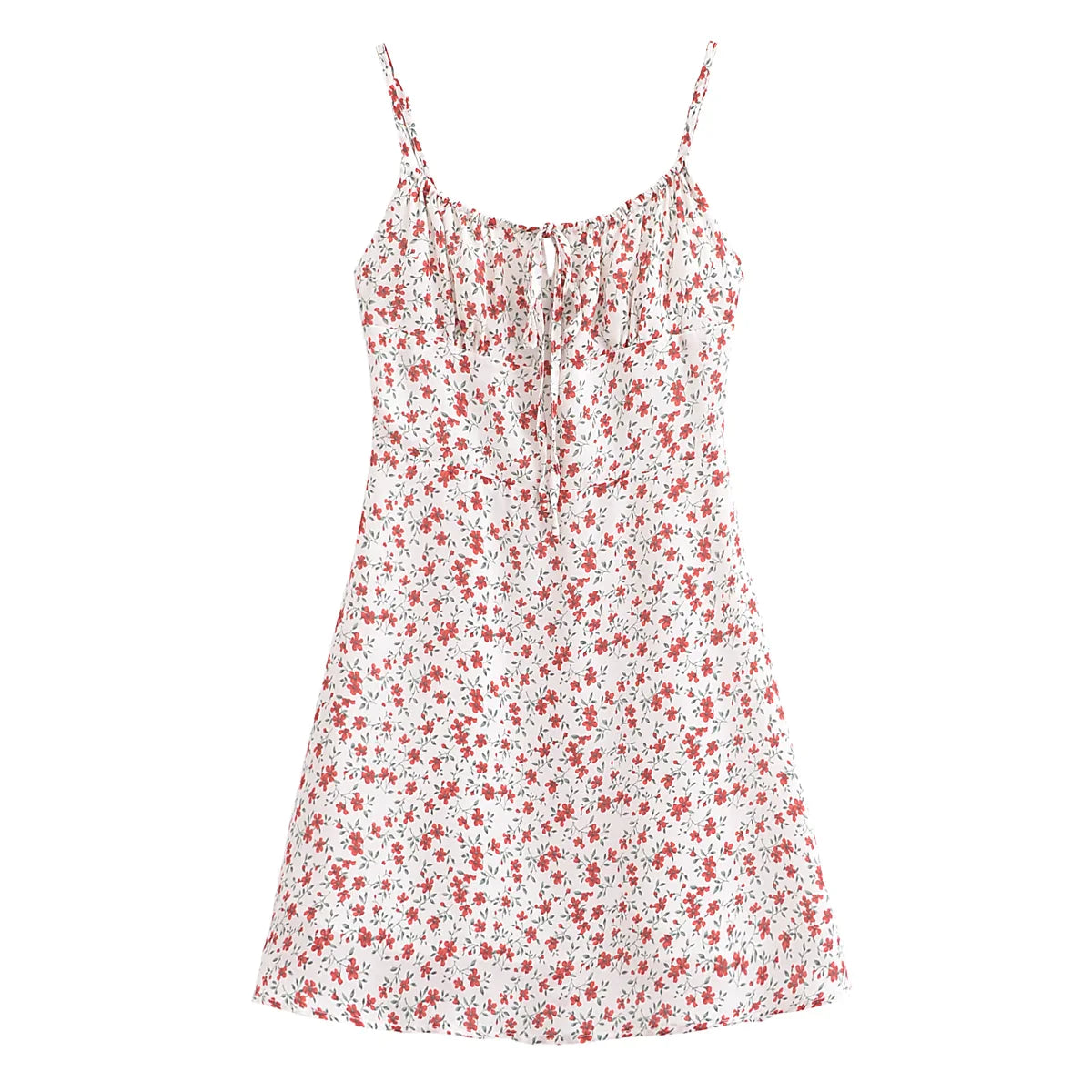 open lace back dress Women Red & White Floral Printed Halter Neck Back Tie-Up Crepe Backless  Straight Hem Bodycon Mini Dress main image 0