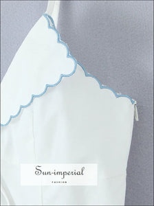 Women’s White Center Bow Cropped Camisole with Blue Wavy Edges Detail With wavy Sun-Imperial United States