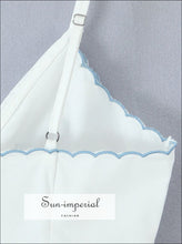 Women’s White Center Bow Cropped Camisole with Blue Wavy Edges Detail With wavy Sun-Imperial United States