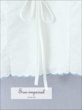 Women’s White Center Bow Cropped Camisole with Blue Wavy Edges Detail With wavy Sun-Imperial United States
