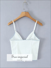 Women’s White Center Bow Cropped Camisole with Blue Wavy Edges Detail With wavy Sun-Imperial United States