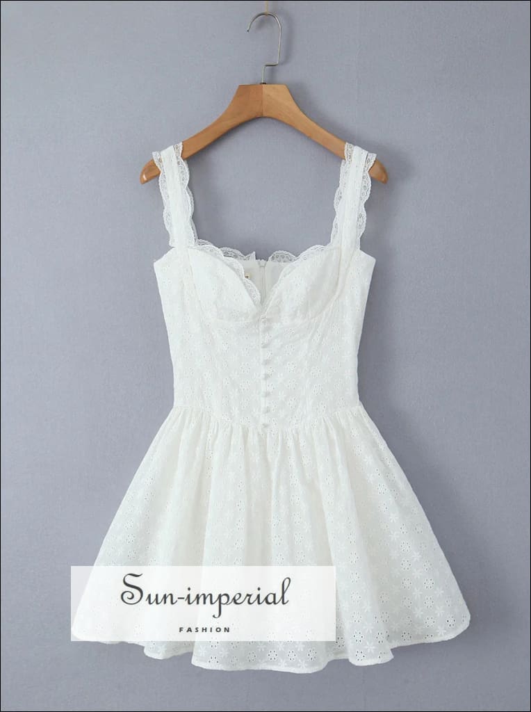 Women’s White Cut Out Embroidery Corset Style Mini Dress Sun-Imperial United States