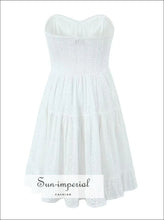 Women’s White Embroidery Lace Tube Mini Dress With Center Buttons Detail Sun-Imperial United States