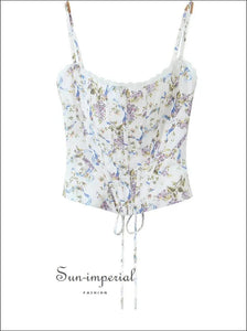 Women’s White Floral Corset Style Cami Tank Top Sun-Imperial United States