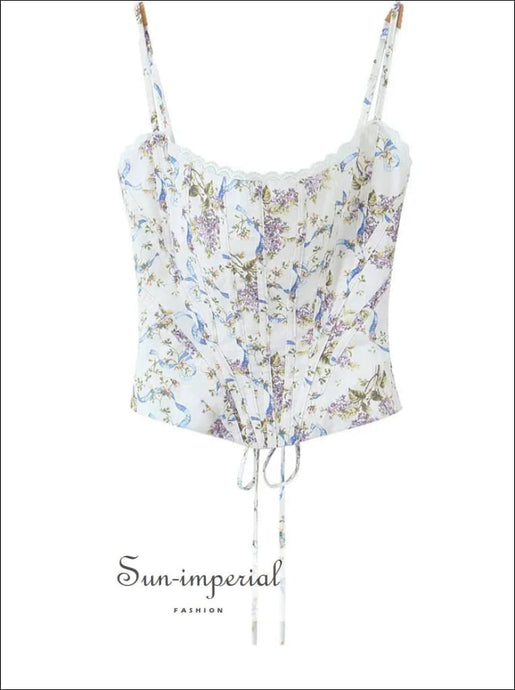 Women’s White Floral Corset Style Cami Tank Top Sun-Imperial United States