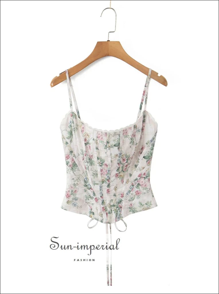 Women’s White Floral Corset Style Cami Tank Top Sun-Imperial United States