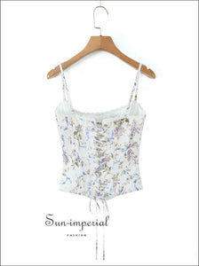 Women’s White Floral Corset Style Cami Tank Top Sun-Imperial United States