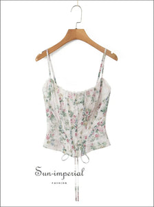 Women’s White Floral Corset Style Cami Tank Top Sun-Imperial United States