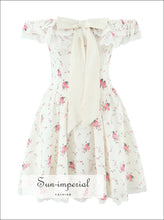 Women’s White Floral Print Center Bow Mini Dress with Lace Detail With Sun-Imperial United States