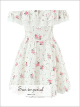 Women’s White Floral Print Center Bow Mini Dress with Lace Detail With Sun-Imperial United States