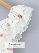 Women’s White Floral Print Center Bow Mini Dress with Lace Detail With Sun-Imperial United States