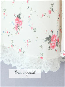Women’s White Floral Print Center Bow Mini Dress with Lace Detail With Sun-Imperial United States