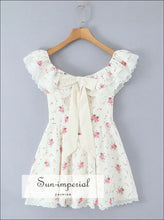 Women’s White Floral Print Center Bow Mini Dress with Lace Detail With Sun-Imperial United States