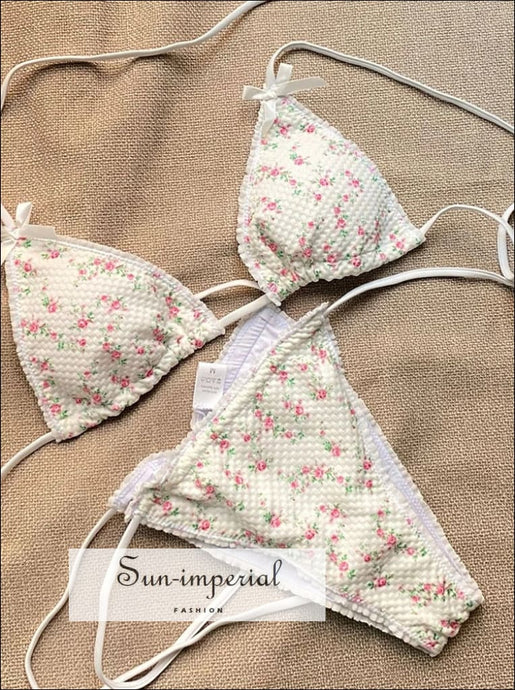 Women’s White Floral Triangle Side String Tie Bikini Sun-Imperial United States