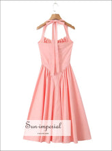 Women’s White Halter A-line Midi Dress Pink A-Line Dress, Sun-Imperial United States