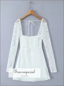 Women’s White Lace Wire Chest Corset Style Long Sleeve Mini Dress Sun-Imperial United States