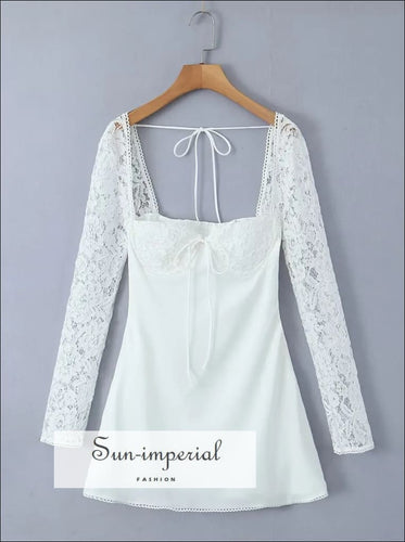 Women’s White Lace Wire Chest Corset Style Long Sleeve Mini Dress Sun-Imperial United States