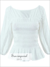 Women’s White Long Puff Lantern Sleeve Crop Top With Ruched Bodice Detail Sun-Imperial United States