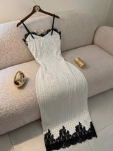 Women's romantic white polka dot maxi dress with side slit
