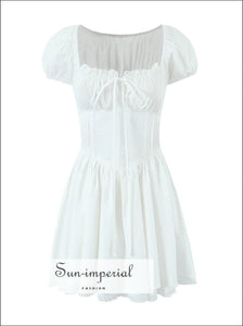 Women’s White Ruched Corset Style Short Sleeve Milkmaid Mini Dress Sun-Imperial United States
