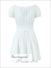 Women’s White Ruched Corset Style Short Sleeve Milkmaid Mini Dress Sun-Imperial United States
